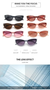 Detailed comparison of various colored cat eye sunglasses with frame feature highlights