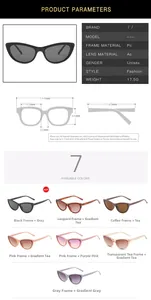 Detailed dimension guide and specifications for cat eye sunglasses with frame measurements