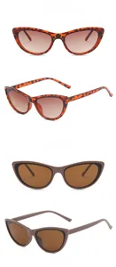 Detail view of leopard and coffee cat-eye sunglasses with front and 45-degree angle display