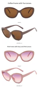Front and side views of oversized cat eye sunglasses in coffee tea and pink gradient