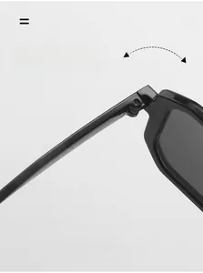 Gros plan détaillé sur la charnière métallique de lunettes de soleil carrées noires vintage