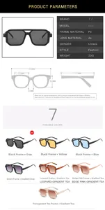 Spécifications de taille et options de couleurs pour lunettes de soleil carrées