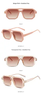 Vues détaillées de lunettes de soleil vintage carrées en beige rose et thé transparent