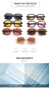 Detail view of square leopard print sunglasses showing KD97132 specs on the inner temple