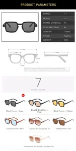 Detailed technical drawing and multi-color options for square leopard print sunglasses