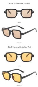 Close-up of square leopard print sunglasses with tea and yellow lenses in multi-view