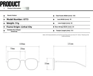 Detailed size chart for Y2K futuristic wrap sunglasses with 150mm total frame width