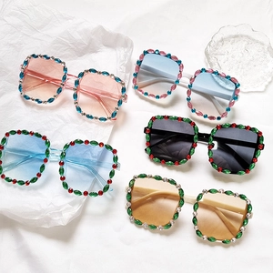 Square Fashion Sunglasses With Rhinestone Inlay PC Frame Resin Lens For Kids Girls Adult Outdoor Party Travel