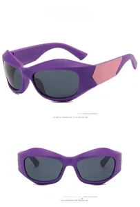Y2K futuristic purple thick frame sunglasses with pink side metal decorative blocks