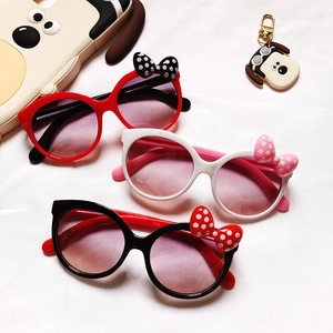 Kids round bow sunglasses set in red white and black colors with gradient purple lenses