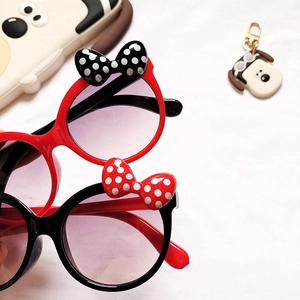 Bowknot kids round sunglasses with polka dot ribbon and gradient lenses for boys and girls