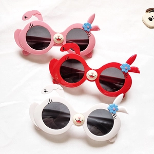 Cute cartoon character sunglasses for girls featuring rabbit ears and round UV lenses