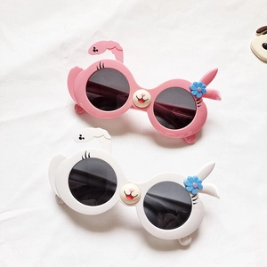 Cute cartoon character sunglasses for girls featuring pink and white bunny ear frames