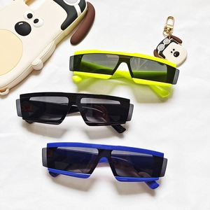 Trendy kids oversized shield sunglasses in neon yellow, classic black and royal blue colors