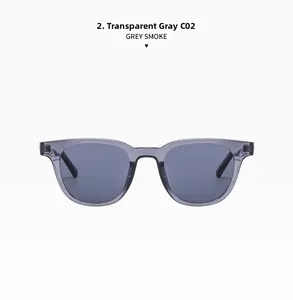 Detail view of transparent grey C02 sunglasses with smoke lenses in minimalist style