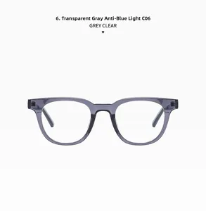 Macro detail of Grey Clear anti-blue light rectangle glasses frame model C06