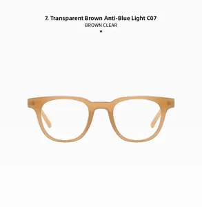 Detail of Brown Clear resin eyeglass frames with anti-blue light flat lenses C07