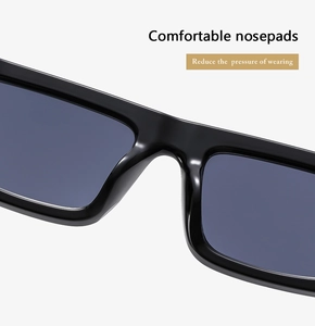 Detail of comfortable integrated nose pads on black oversized fashion sunglasses