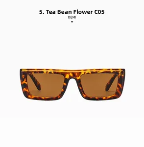 Front view of rectangular tortoise shell sunglasses with dark brown lenses and thick frames