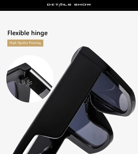 Detail view of the flexible hinge and high-quality polished frame on black sunglasses