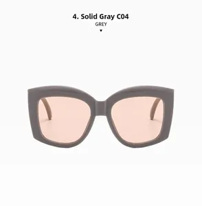 Front view of retro square solid grey sunglasses with light pink lenses for summer beach