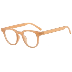Classic small square sunglasses in translucent peach orange finish with metal hinges