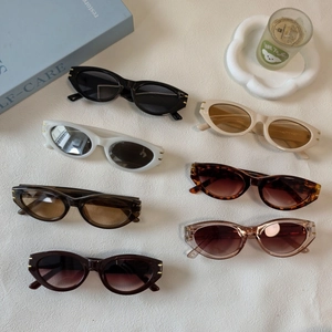 Vintage Cat Eye Sunglasses UV400 Protection Resin Frame PC Lens Street Style Retro Oval Eyewear For Men Women Gold Trim