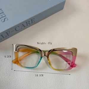 Fashionable oversized gradient frame blue light blocking glasses with stylish metal accents