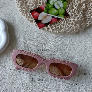 Pink rectangular sunglasses with wave texture frame and measurements 14.5cm by 2.8cm