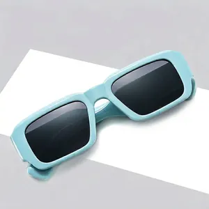 Chic light blue oversized rectangle sunglasses with dark grey lenses in retro style