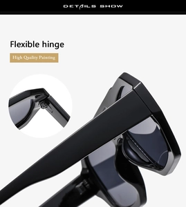 Détail de la charnière flexible et de la peinture haute qualité sur lunettes de soleil