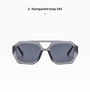 Détail de lunettes de soleil gris transparent avec double pont moderne et charnières en métal