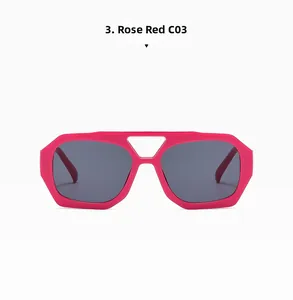 Vue détaillée des lunettes de soleil rose rouge irrégulières à double pont stylées