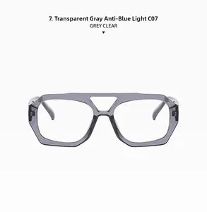 Detail of transparent grey hexagonal pilot frames with reinforced hinges and blue light filter