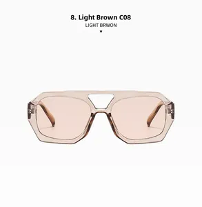 Détail macro de lunettes de soleil irrégulières à double pont avec monture thé clair