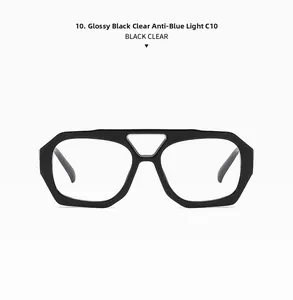 Détails de montures noires brillantes avec verres anti-lumière bleue clairs