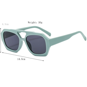 Modern double bridge irregular sunglasses with mint green frames and dark grey lenses