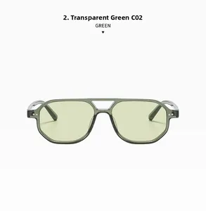 Close-up of retro aviator double bridge sunglasses in transparent green finish C02