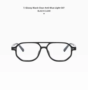 Detail of glossy black aviator frame C07 with specialized anti-blue light lens
