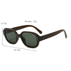 Vintage oval sunglasses with dark green lenses and silver dot accents, width 14.2cm
