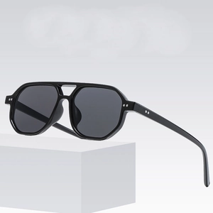 Classic double-bridge aviator sunglasses with black frames and dark lenses for men