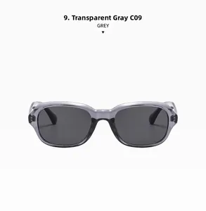 Vue détaillée des lunettes de soleil ovales gris transparent avec charnière en métal