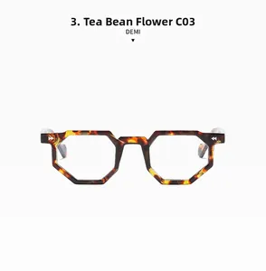 Detail view of vintage irregular tortoiseshell glasses frame in demi color finish