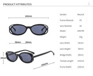 Tableau des tailles détaillé et spécifications techniques des lunettes de soleil ovales