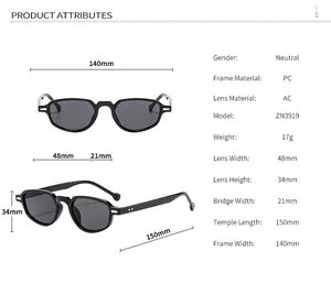 Tableau des tailles détaillé pour lunettes de soleil ovales rétro avec dimensions