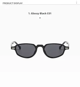 Vue détaillée des lunettes de soleil ovales rétro noir brillant avec accents argentés