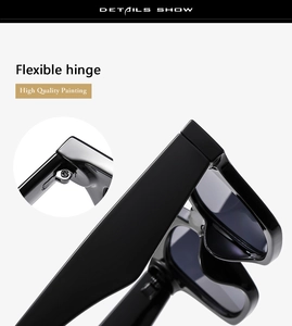 Detail showing flexible hinges and high quality painting on black square sunglasses