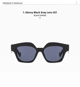 Detailed close-up of glossy black square sunglasses with smoke lenses and durable frame