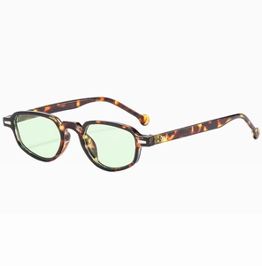 Détail latéral des lunettes de soleil ovales vintage avec monture écaille et verres verts