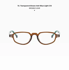 Vue détaillée de lunettes marron transparentes avec détails verts sur les branches internes